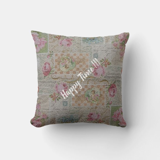 Lyxig Modern Vintage Blommig Ros Kudde (Framsida)