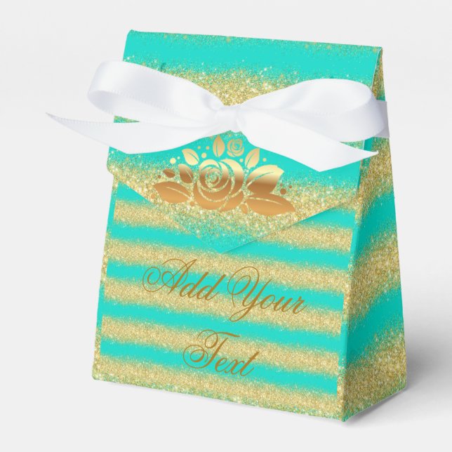 Lyxig Monogram Turkos Guld Glitter Presentaskar (Framsidan Sidan)