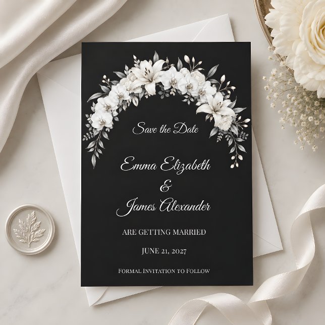 Lyxig Monokrom Bröllop  Spara Datumet (Luxury monochrome wedding save the date mockup. Created using AI technology)