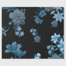 Lyxig Mörk Teal Blommönster Inpackningspapper
