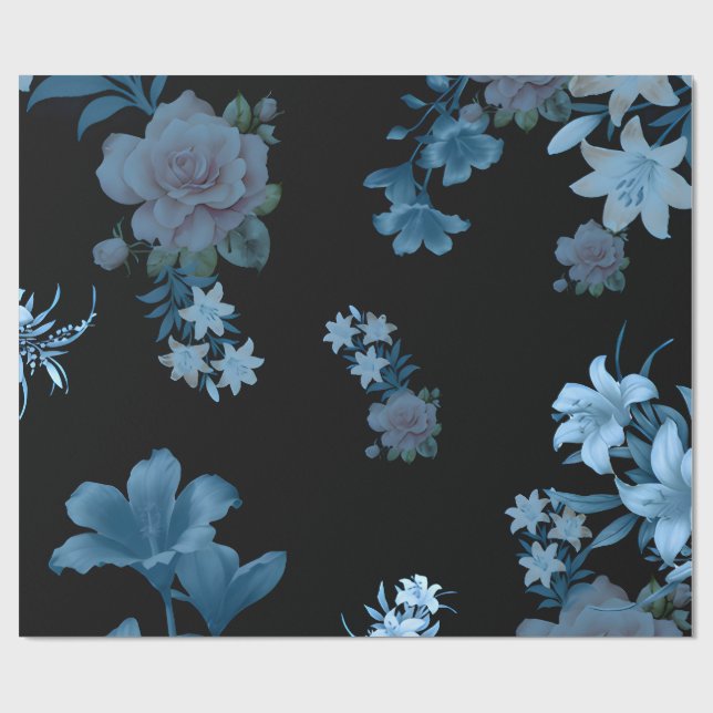 Lyxig Mörk Teal Blommönster Inpackningspapper Presentpapper (Platt)