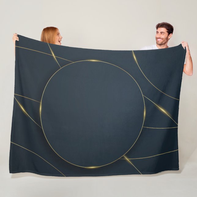 Lyxig Mörkblå Guld Cirkel Abstrakt Design Fleecefilt (På plats)