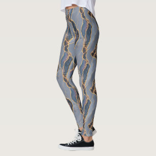 Lyxig mörkgrå marmorerad textur med guldådror leggings
