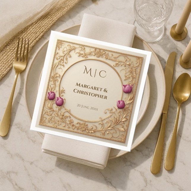 Lyxig Mörkröd Guld Antik Barock Storhet Chic Pappersservett (Luxury Mulberry Gold Antique Baroque Grandeur Chic Napkins)
