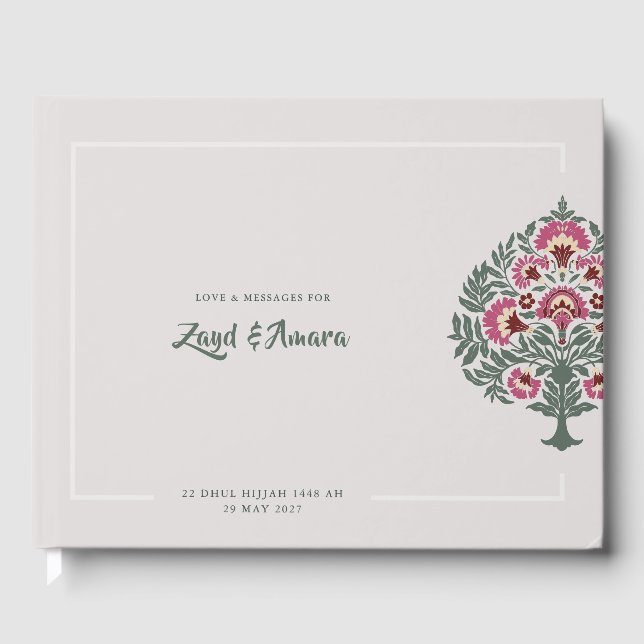 Lyxig Mughal blomsterbröllopsgästbok – Elegant  Gästböcker (Framsida)
