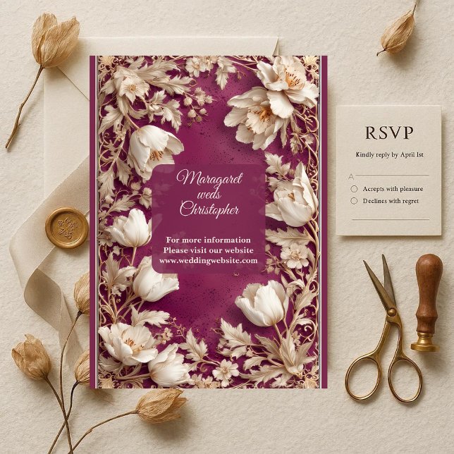 Lyxig Mulberry Barock Opulent Guld Tulpan Bröllop Inbjudningar (Luxury Mulberry Baroque Opulent Gold Tulip Wedding Invitation)