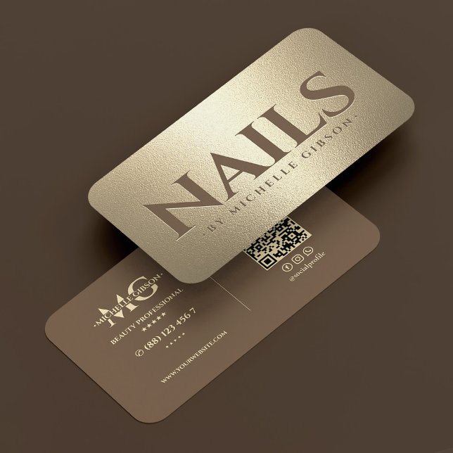 Lyxig nagelteknikerstudio Brun Falskguld Visitkort (Luxury Nail Tech Studio Brown Faux Gold Business Card
)