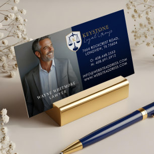 Lyxig Navy Gold Juristbyrå Advokat Foto Monogram Magnetiska Visitkort