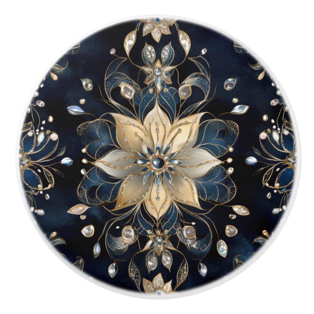 Lyxig Navy Guld Blommig Knopp (Framsidan)