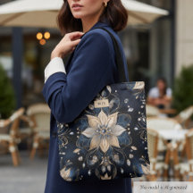 Lyxig Navy Guld Blommig