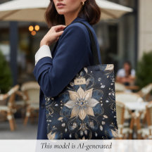 Lyxig Navy Guld Blommig