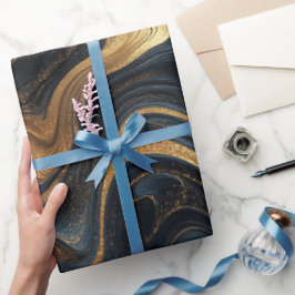 Lyxig Navy Guld Flytande Rörelse Abstrakt Mönster Presentpapper