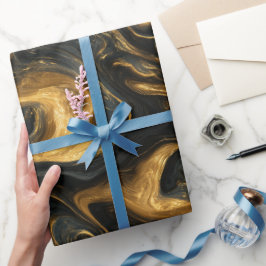 Lyxig Navy Guld Flytande Rörelse Abstrakt Mönster Presentpapper
