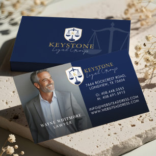 Lyxig Navy Guld Jurist Firma Advokat Foto Monogram Visitkort