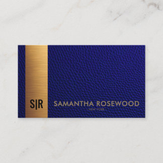 Lyxig Navyblå Läder & Guld Panel Monogram Visitkort