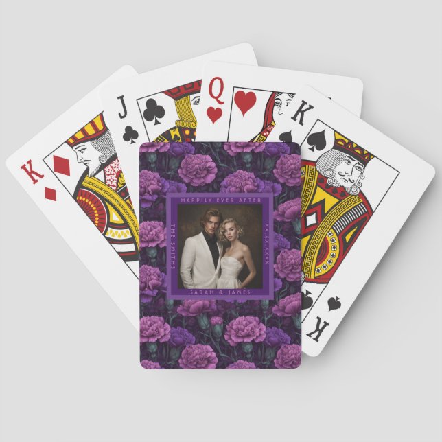 Lyxig Nejlikinspirerad Blommig Bröllop Casinokort (Baksidan)