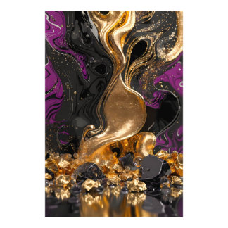 Lyxig Obsidian & Guld Fluid Art - Elegant Abstrakt Fototryck