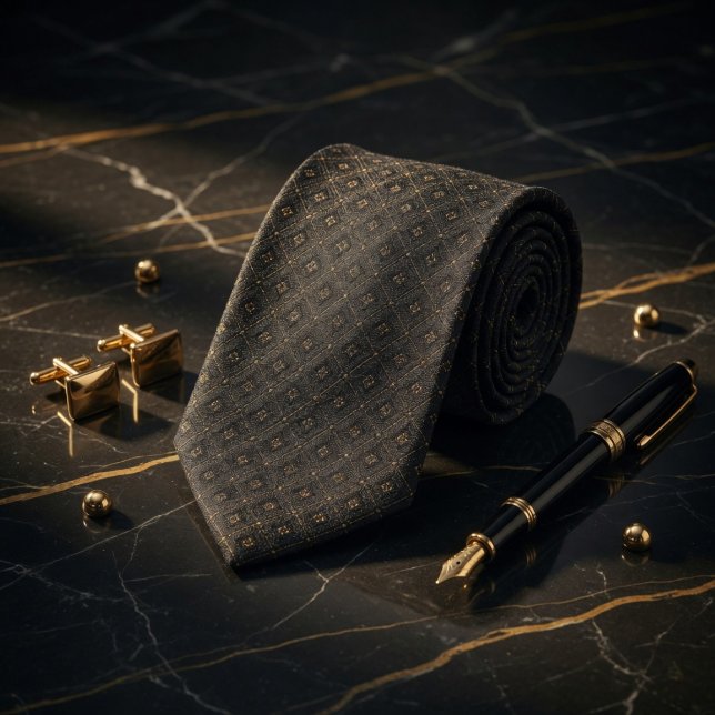Lyxig Onyx och Guld Geometrisk Mikromönster Slips (Skapare uppladdad)