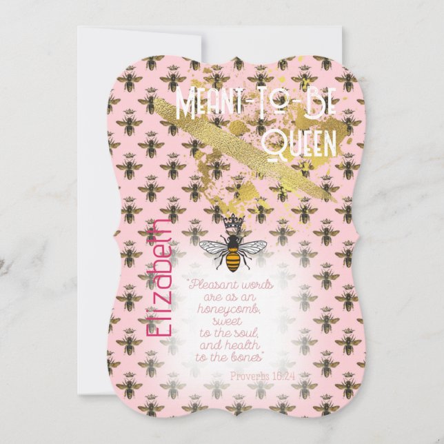 Lyxig Pastell Rosa Bihive Drottning Guld Inbjudningar (Framsida)