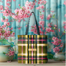 Lyxig Personlig Olivgrön, Guld & Rosa Karo