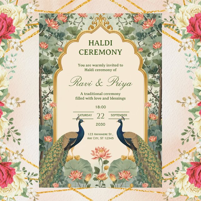Lyxig Pichwai indisk Haldi-ceremoni inbjudan (Skapare uppladdad)