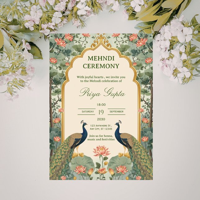 Lyxig Pichwai Indisk Mehndi Ceremoni Inbjudan (Skapare uppladdad)