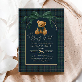 Lyxig Plaid Nalle Pojke Babyshower Inbjudningar