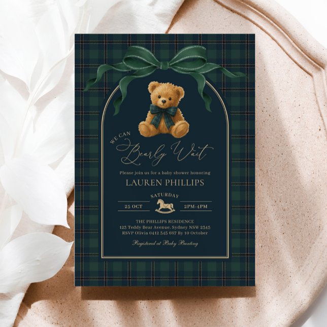 Lyxig Plaid Nalle Pojke Babyshower Inbjudningar (Skapare uppladdad)