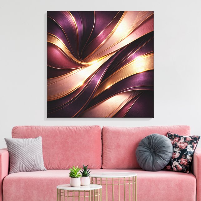 Lyxig Plommon & Guld Flöde Abstrakt Canvas Konst (Insitu (Vardagsrum))