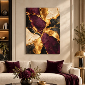 Lyxig Plum Svart Guld Kintsugi Abstrakt Konst Canvastryck
