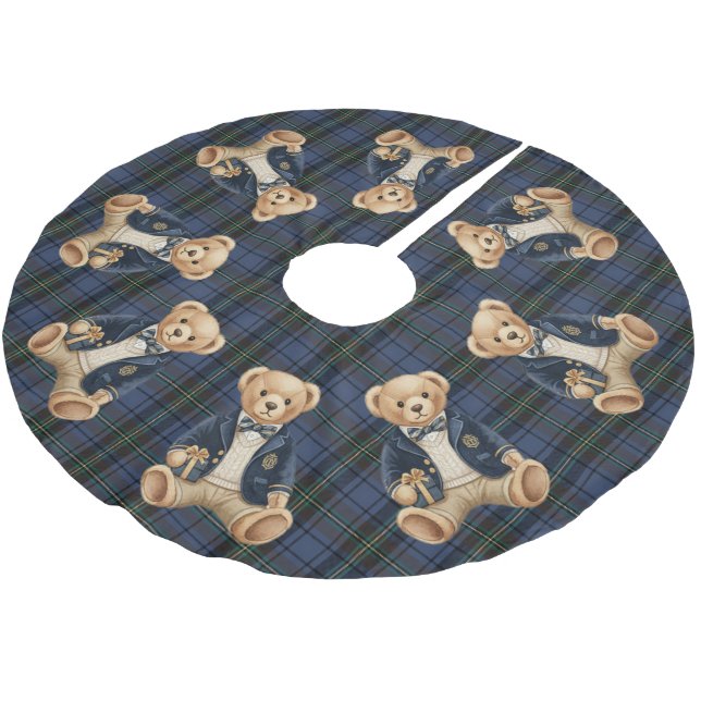 Lyxig Preppy Rutig Teddybjörn Julgransmatta Borstad Polyester (Vinklad)