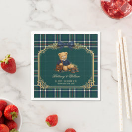 Lyxig Preppy Teddybjörn Rutig Babyfirande Pappersservett