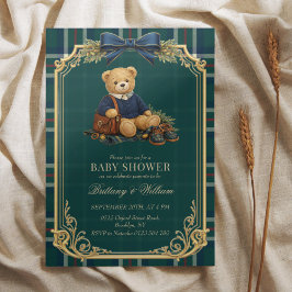 Lyxig Preppy Teddybjörn Rutig Bebis Shower Inbjudningar