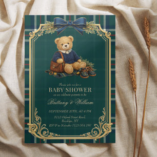 Lyxig Preppy Teddybjörn Rutig Bebis Shower Inbjudningar