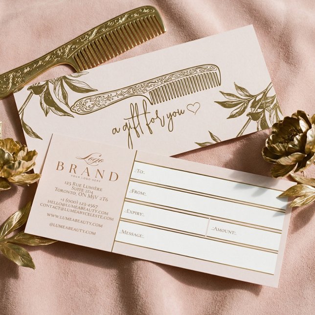 Lyxig presentkort för frisörstudio i guld  (Luxury Gold Hair Salon Studio Gift Certificate)