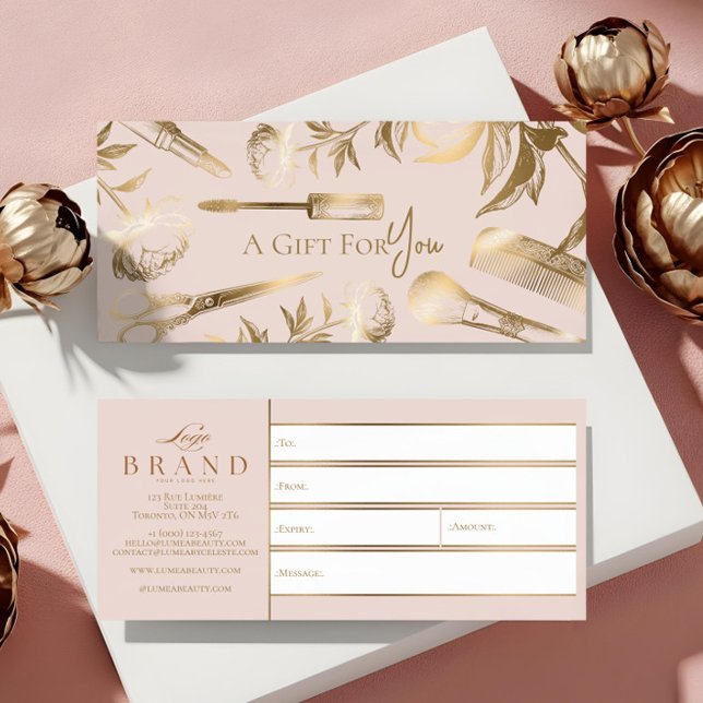 Lyxig presentkort för skönhetsstudio i guld för di (Luxury Gold Beauty Studio Gift Certificate for You)