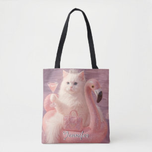 Lyxig Prinsessa Katt på Rosa Flamingo Poolflotte Tygkasse