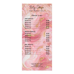 Lyxig prislista med rosa och guldmarmorerad rack-k reklamkort