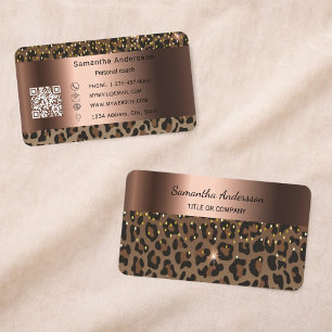 Lyxig QR-kod med guld och leopardmönster Visitkort