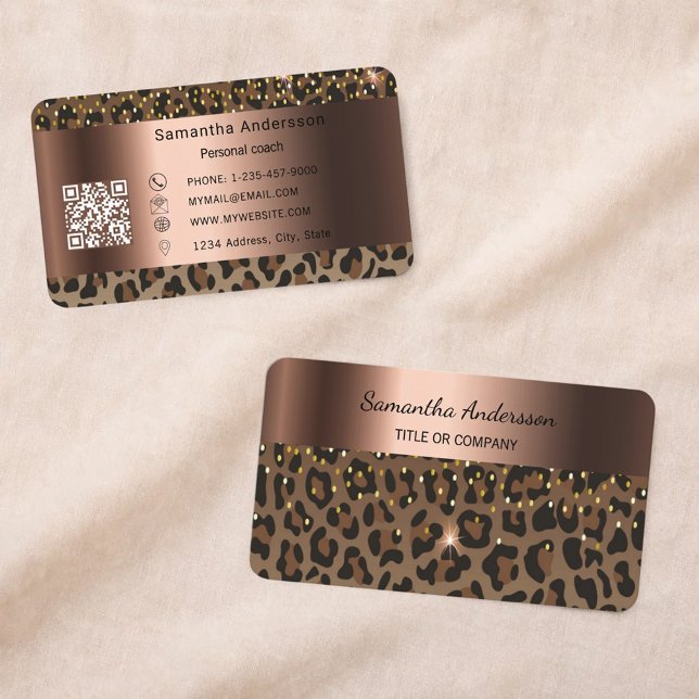 Lyxig QR-kod med guld och leopardmönster Visitkort (Skapare uppladdad)