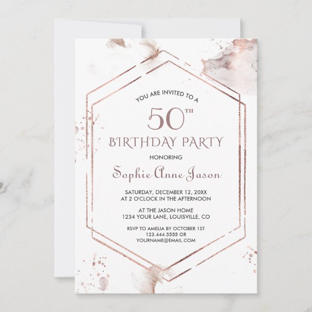 Lyxig ram i roséguld firar 50-årsdag inbjudningar (Framsida)