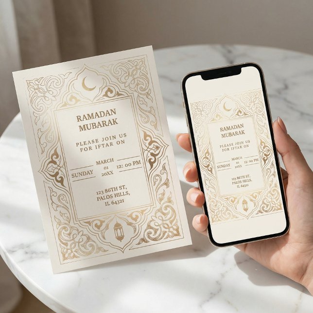 Lyxig Ramadan Iftar i guld  Inbjudningar (#RamadanInvitation
#IftarInvitation
#RamadanMubarak
#IslamicInvitation
#LuxuryRamadan
#GoldArabesque)