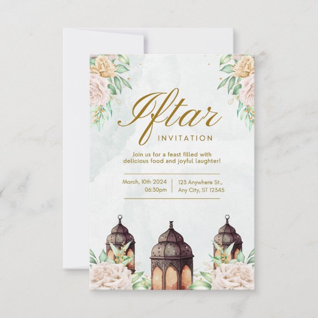 Lyxig Ramadan Iftar-inbjudan | Elegant islamisk Kort (Framsida)