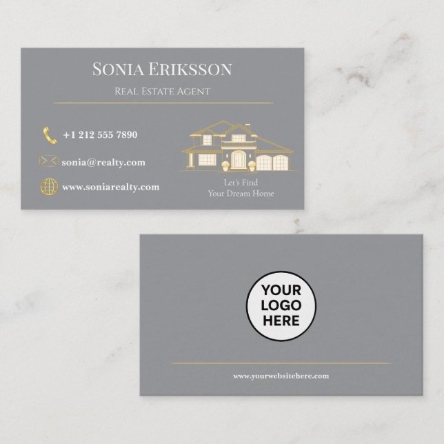 Lyxig Realtor Affärscort Gold Minimal Visitkort (Fram/baksida)
