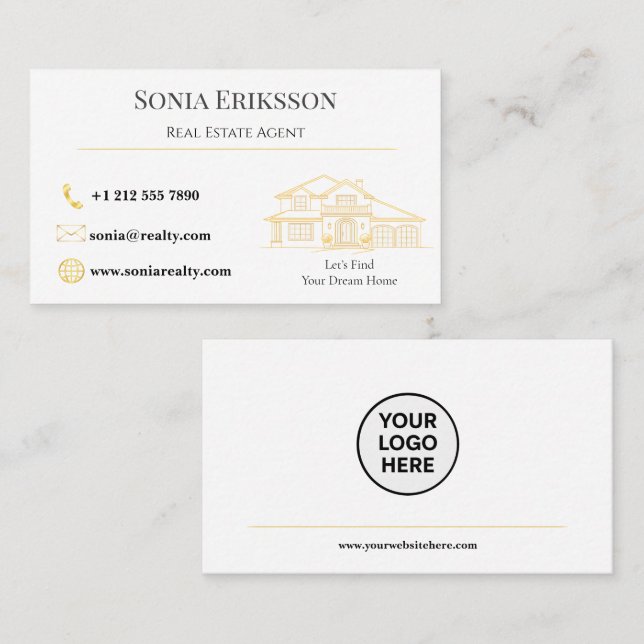 Lyxig Realtor Affärskort Guld Minimal Visitkort (Fram/baksida)