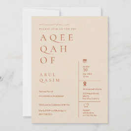 Lyxig redaktionell beige islamisk Aqeeqah babypojk Inbjudningar