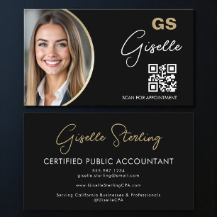 Lyxig revisor CPA QR-kod svart guld foto Visitkort