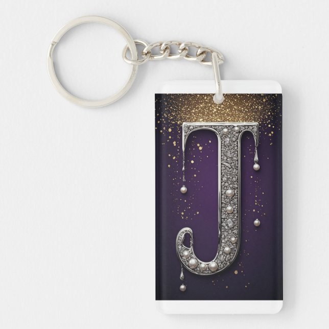 Lyxig Rhinestone J-bokstav Med Diamanter, Pärlor  (Framsidan)