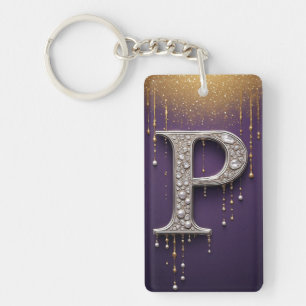 Lyxig Rhinestone P-bokstav Med Diamanter, Pärlor A
