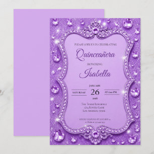 Lyxig Rhinestones Lila Glitter Quinceañera Inbjudningar